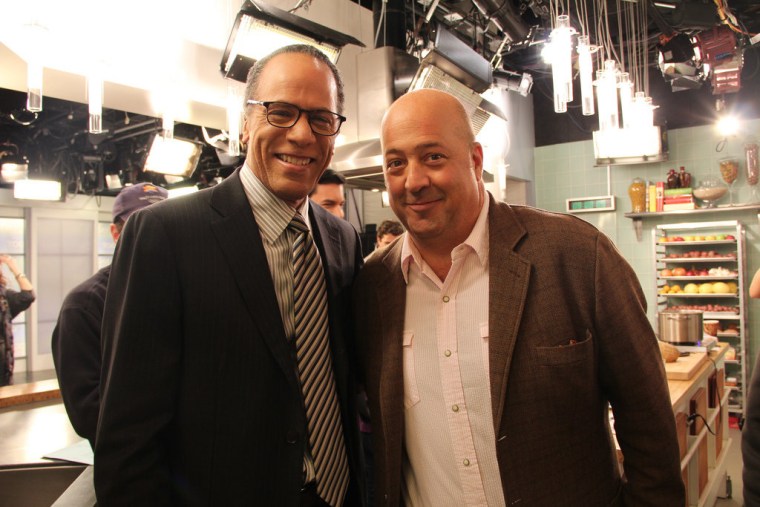 Lester Holt and Andrew Zimmern after the \"Bizarre Foods\" segment on Weekend TODAY.
