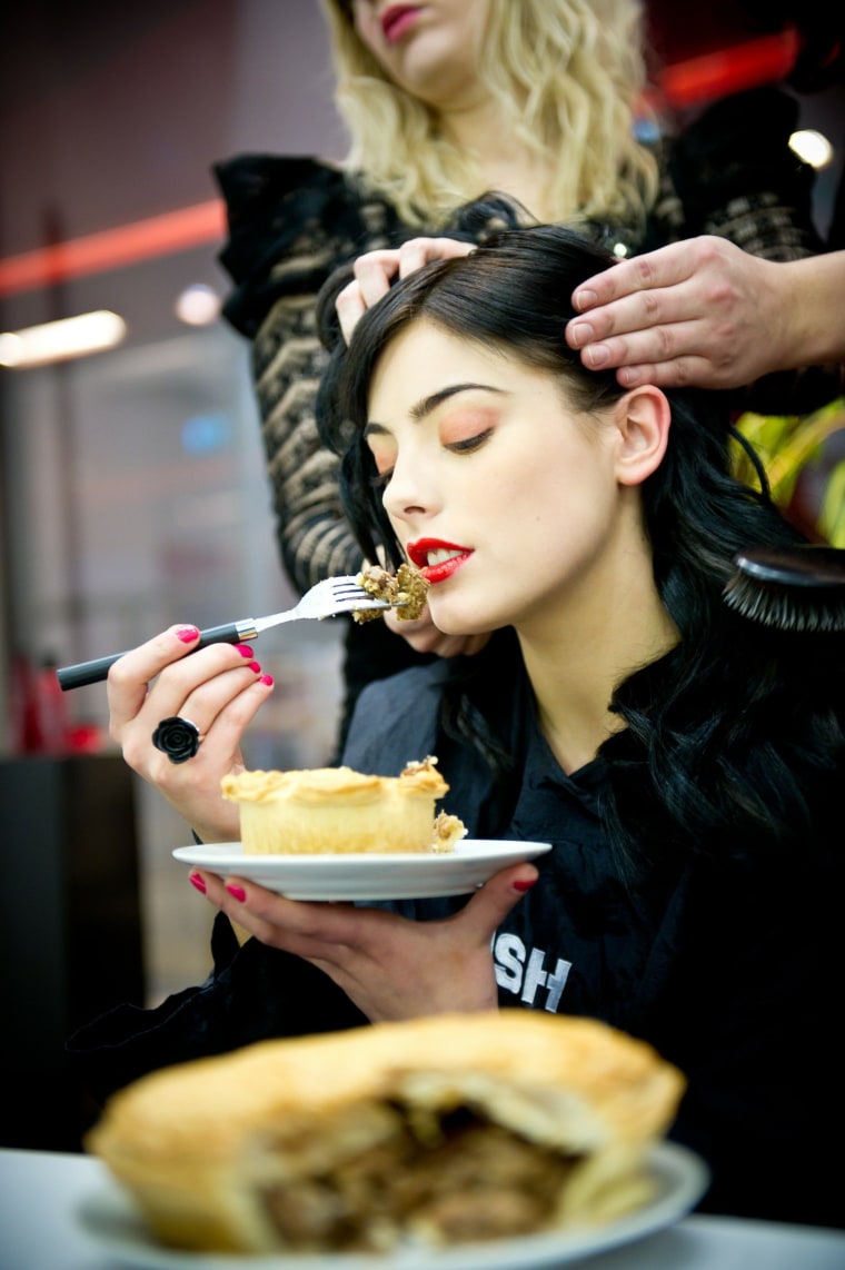 Pies are on parade during London's Fashion Week as Sainsbury's celebrates the launch of it's new pie range. (Getty Images)