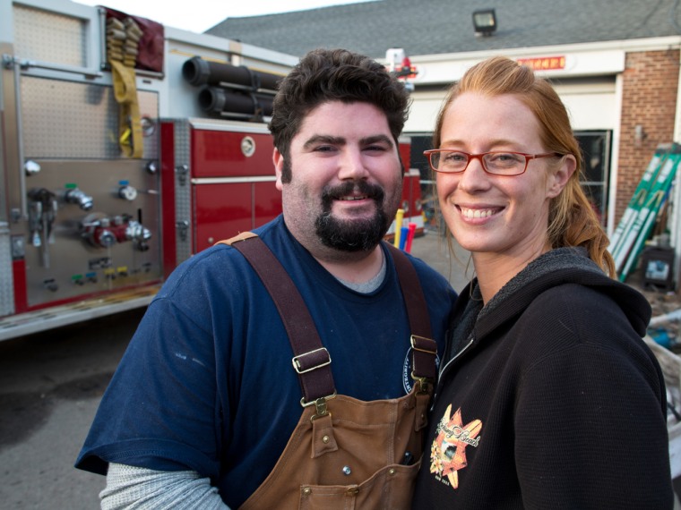 James Keane, a volunteer with the Rockaway Point F.D and a full-time dispatcher for the FDNY, and his fiancee Kristen Diffendale on Sunday in Breezy Point.