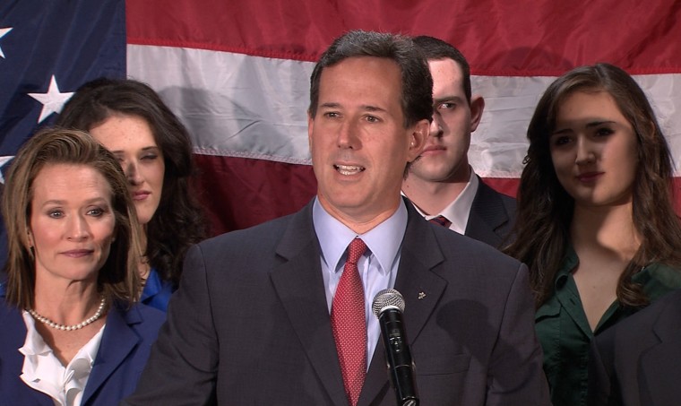 Rick Santorum suspends his 2012 presidential campaign at an event in Gettysburg, Pa.