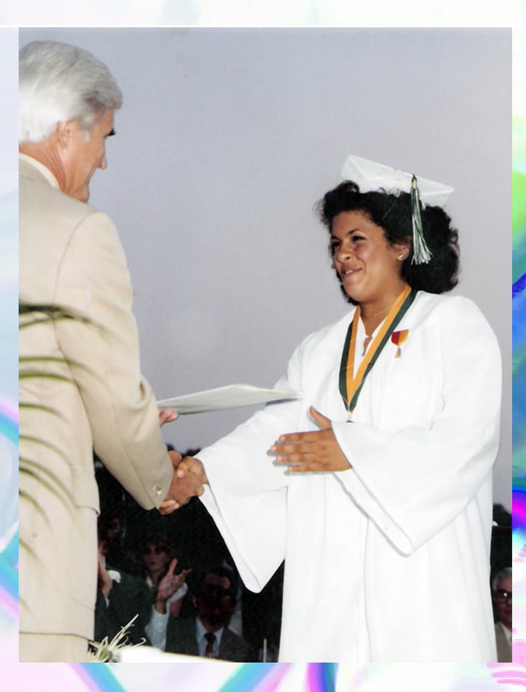 Hoda Kotb graduating in the 1980s.