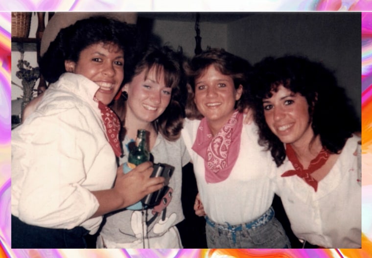 Hoda Kotb (on left) at a party in the 1980s.