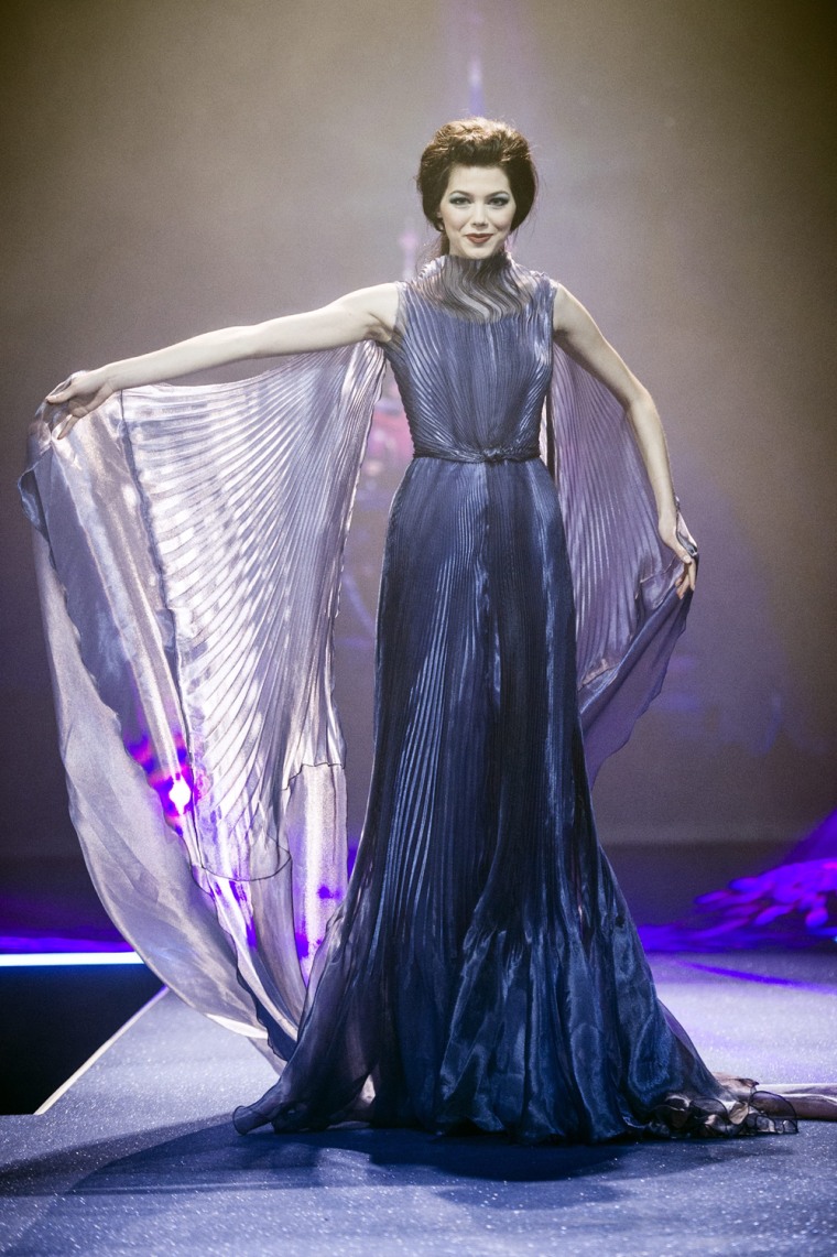 A model displays a creation by Italian fashion designer Luisa Beccaria during fashion show presenting the creations of various designers in relation w...