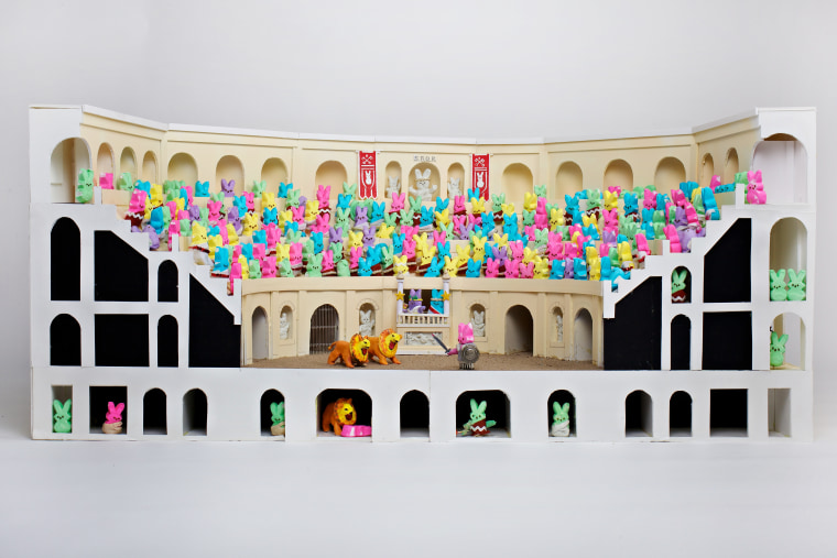 This finalist in the Washington Post's Peeps contest, titled 'Peepius Maximus,' shows a marshmallow-populated version of the Coliseum.