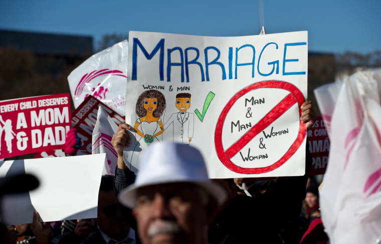 Opponents of same-sex marriage participate in the March for Marriage in Washington, D.C. on March 26.