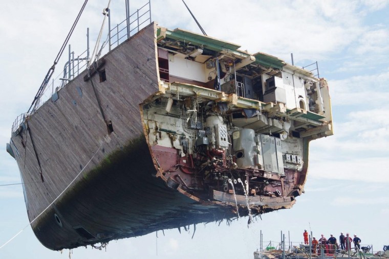 March 26: A view inside the bow.