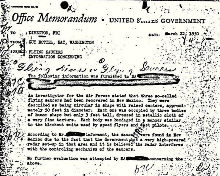 The FBI says a 1950 flying-saucer memo rates as the most popular file in its online document repository.