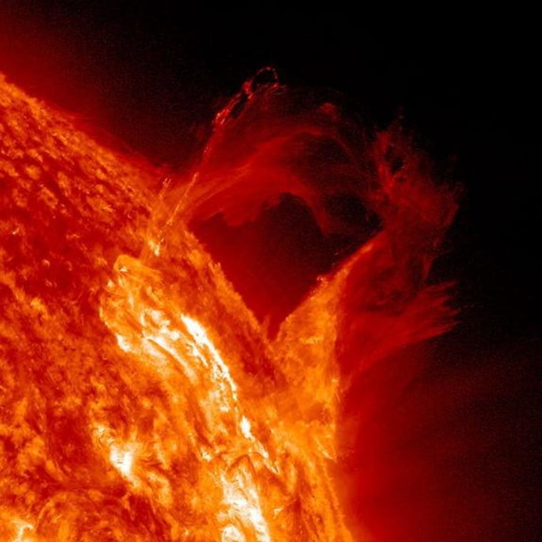 A solar prominence began to bow out and the broke apart in a graceful, floating style in a little less than four hours on March 16.