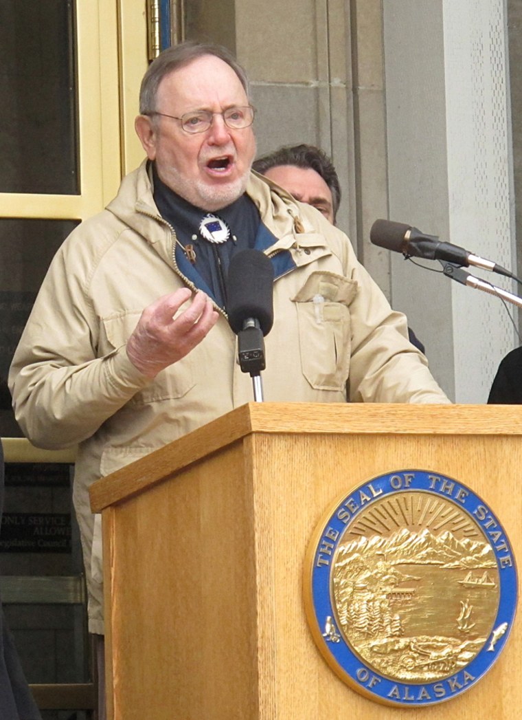 U.S. Rep. Don Young addresses a rally in front of the state Capitol on Thursday in Juneau, Alaska.