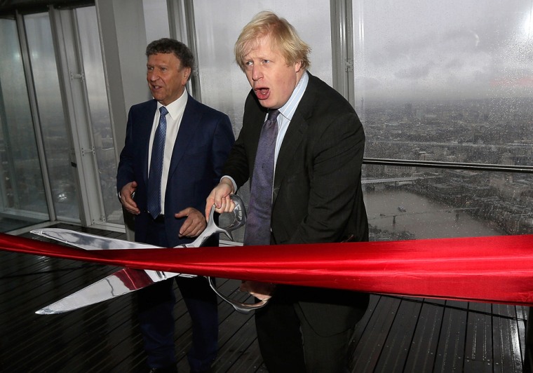 London mayor Boris Johnson (right) and Irvine Sellar, developer of the new skyscraper The Shard, cut a ribbon.