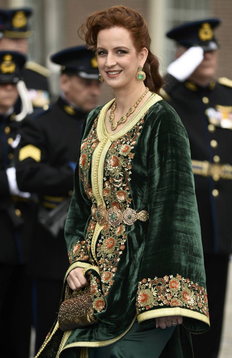 Princess Lalla Salma of Morocco leaves the Nieuwe Kerk church after the inauguration in Amsterdam April 30, 2013.  The Netherlands is celebrating Quee...