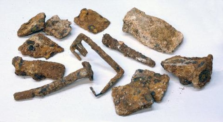 Various tools, including a 2,000-year-old key (center of image), were also discovered at the Second Temple quarry in Jerusalem.