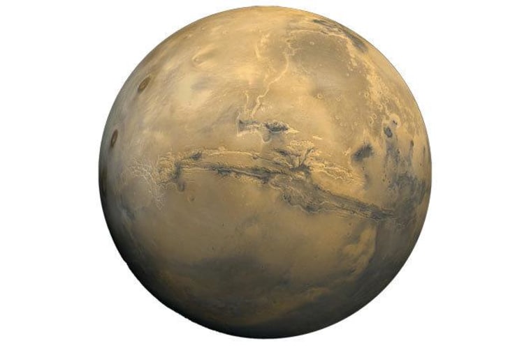 The Valles Marineris is seen in the center of this image of Mars.