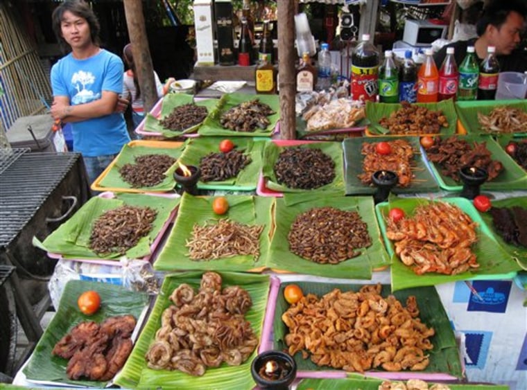 This Feb. 20, 2008, photo provided by the United Nations Food and Agriculture Organization (FAO) shows insects for sale at a market in Chiang Mai, Thailand.