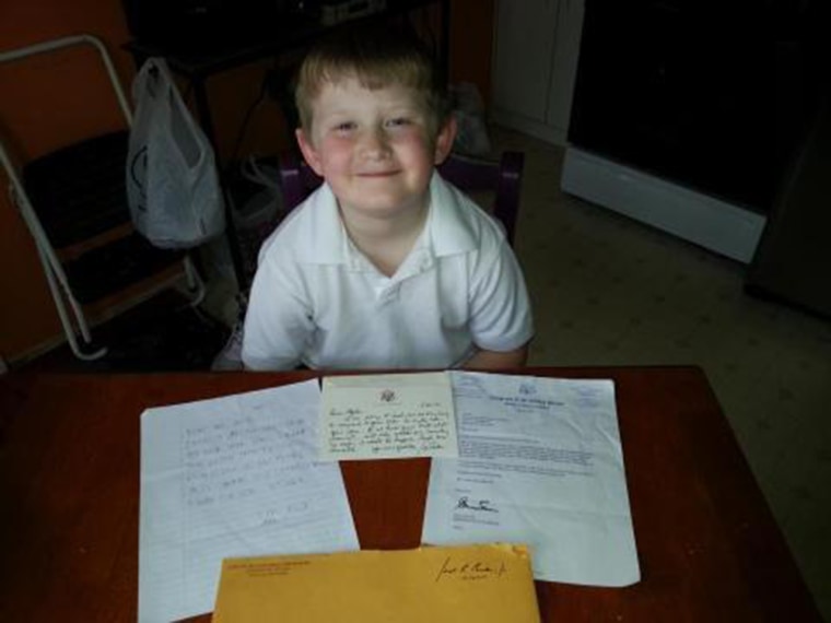 Milwaukee second-grader Myles Nelson, 7, got a rare thrill when he received a handwritten letter he received from Vice President Joe Biden along with a reply from Rep. Gwen Moore for his own letter talking about his idea of using chocolate bullets instead of real ones.