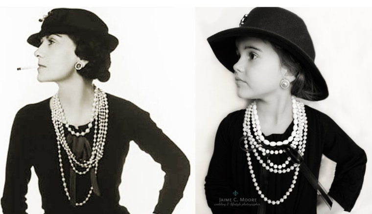 Jaime Moore's 5-year-old daughter poses as Coco Chanel.