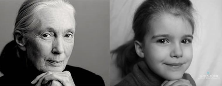 Moore helped her daughter recreate this shot of Jane Goodall.