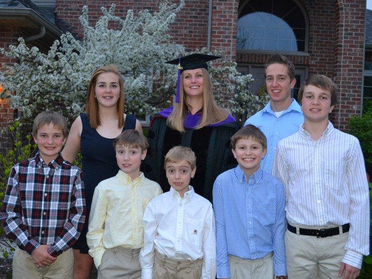 Jennifer Wood's kids: Back row:  Abbi (15), Jennifer, Noah (16); Front row: 
Nathan (11), Tripp (11), Tate (7), Wheeler (9), Nicholas (13)