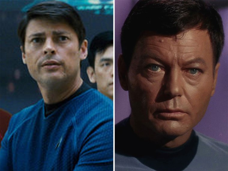 Karl Urban and DeForest Kelley both have their good points as Bones, but the new guy, Urban, is a handsome bad boy.