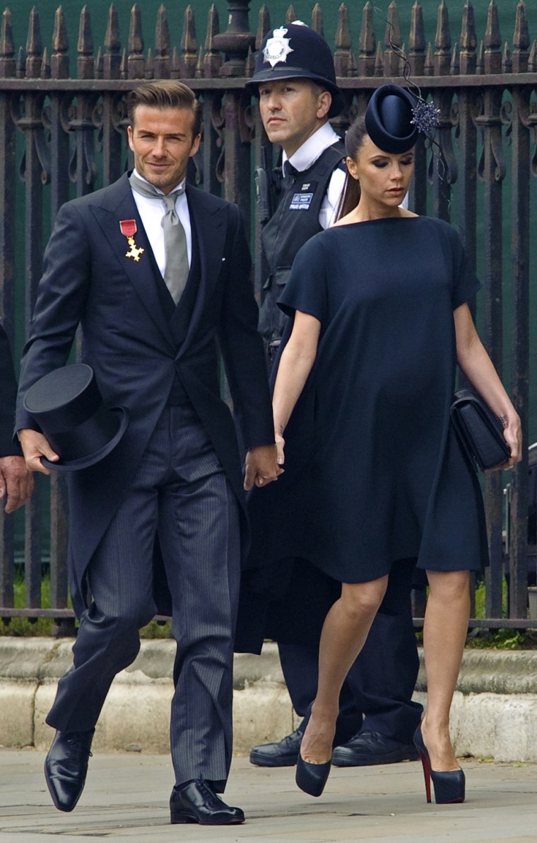 David and Victoria arrive at Westminster Abbey before William and Kate's wedding.