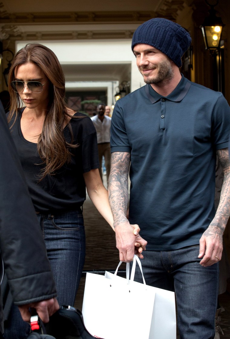Victoria and David Beckham leaving the Comme des Garcons in Paris, France.