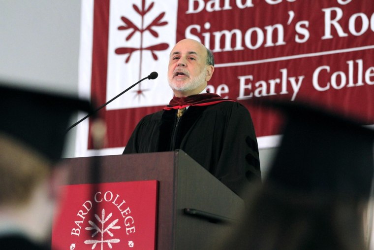 Chairman of the Federal Reserve Ben Bernanke delivers the commencement address at the graduation ceremonies for Bard College at Simon's Rock in Great ...