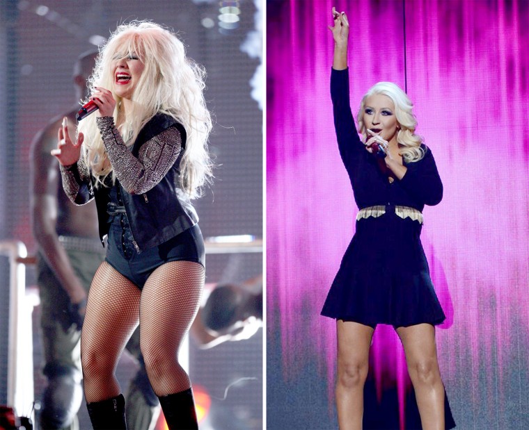 Christina Aguilera in 2011 (left) and on Sunday.