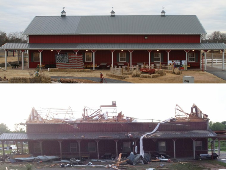 The main barn was one of several structures ravaged by deadly tornadoes at Orr Family Farm in Moore, Okla., which is still determining how many animals have died or been lost. Employees already had to euthanize several horses on Monday.