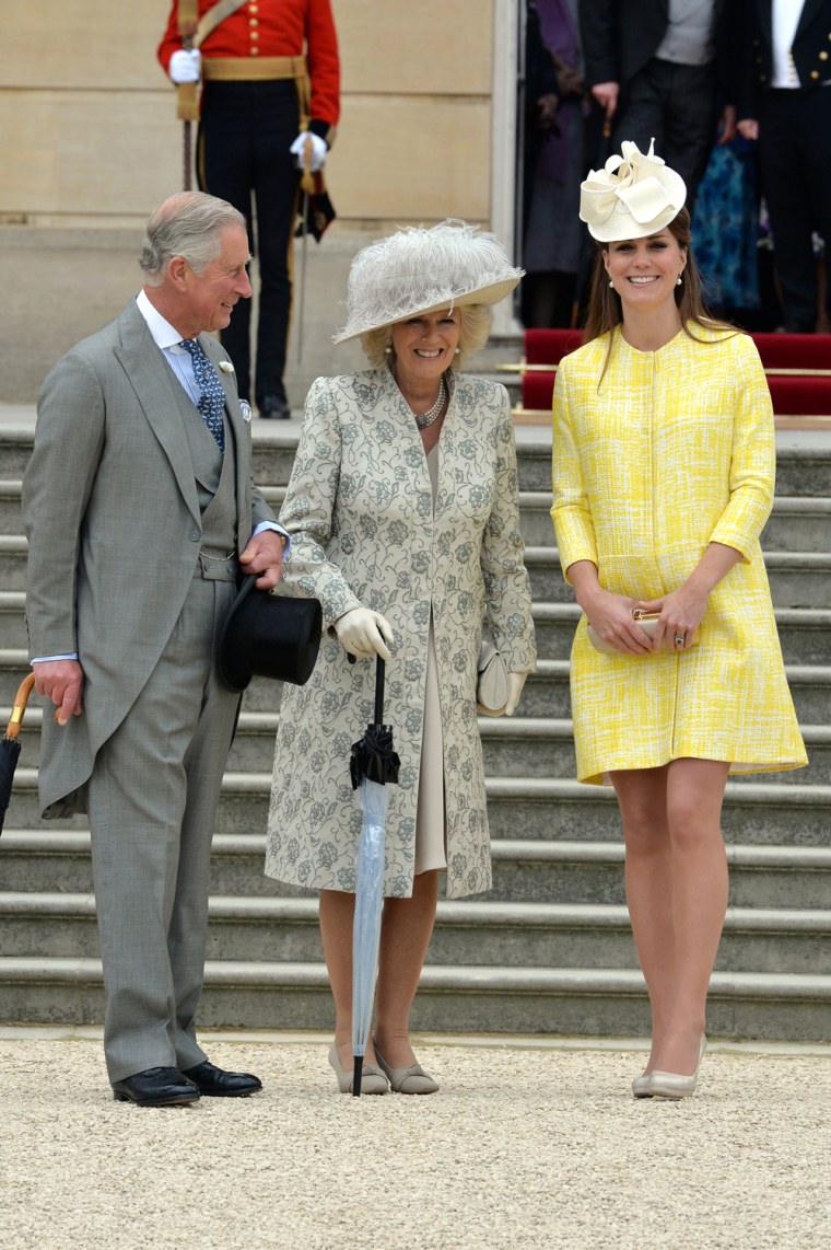 Prince Charles, Camilla, the Duchess of Cornwall, and Duchess Kate attend a party in the grounds of Buckingham Palace.