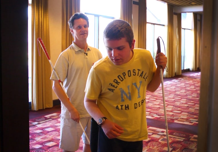 Alek Wolfe learns the basics of echolocation by clicking his tongue and searching for the source of its echo.