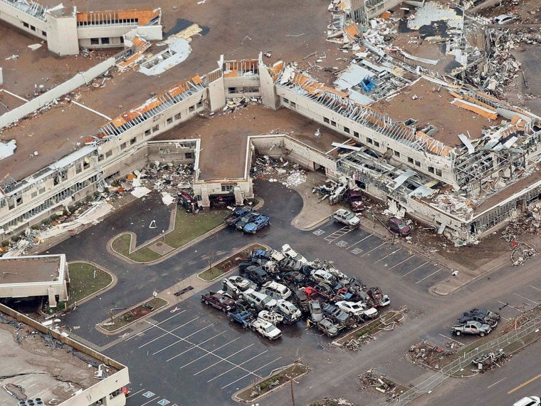 An aerial view of damage at the Moore Medical Center is shown in Moore, Okla., on May 21, after a tornado ravaged the suburb of Oklahoma City.