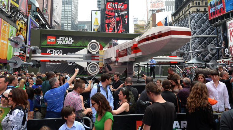 The world's largest LEGO model is on display at Times Square in New York, May 23, 2013. Made of 5,335,200 LEGO bricks and based on the X-wing starfigh...