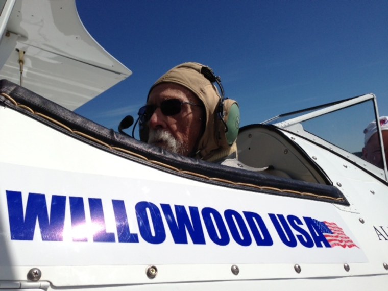 William Geiger, 97, a veteran with the Army’s intelligence corps, prepares to take flight.