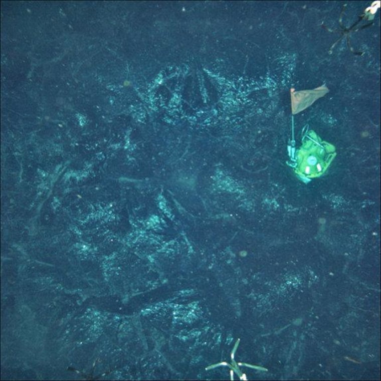 This ocean-bottom seismometer was caught in lava when a volcanic portion of the seafloor erupted as it was collecting a year's worth of data.
