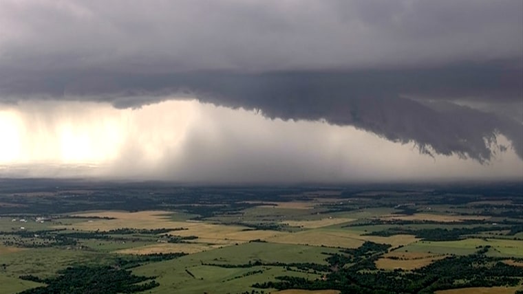 A picture taken from a KFOR helicopter, which was heading to Logan County, Okla., where a possible tornado was forming. Logan County is about 20 miles north of Oklahoma City.