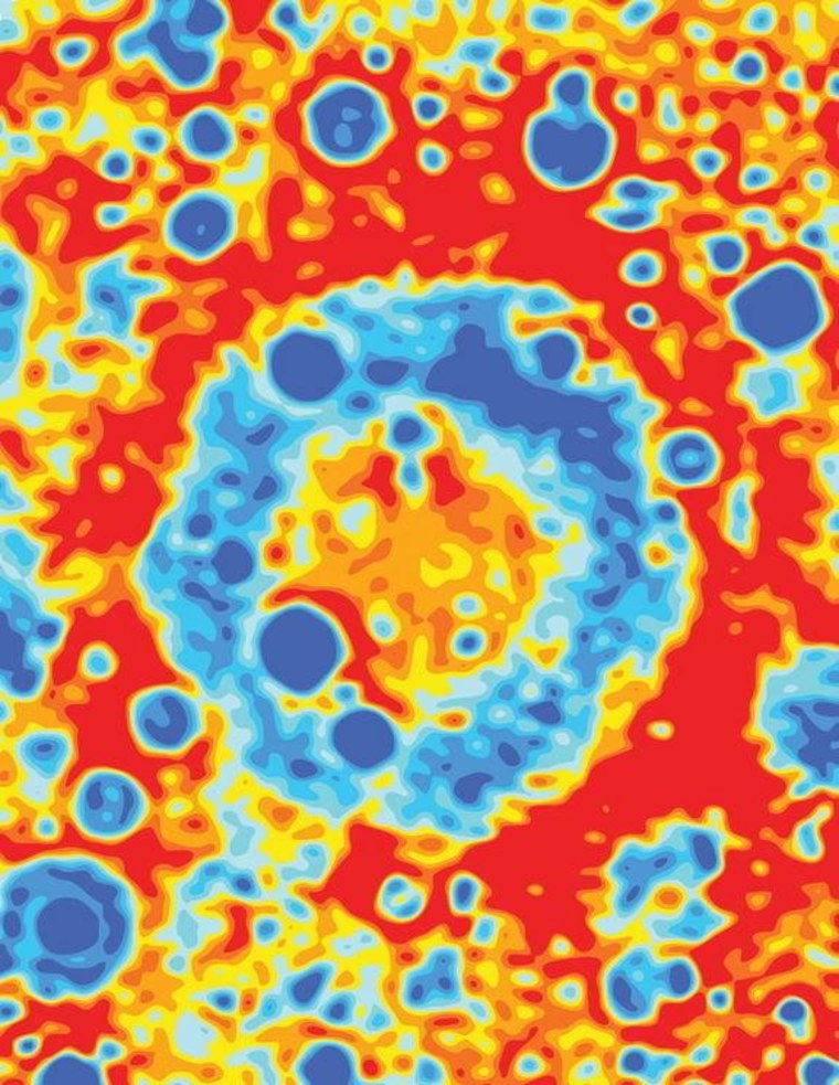 Gravitational anomalies over the Freundlich-Sharonov impact basin, which is located on the far side of the moon.