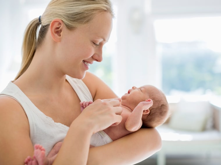 mother, baby, newborn, hold, baby, cradle