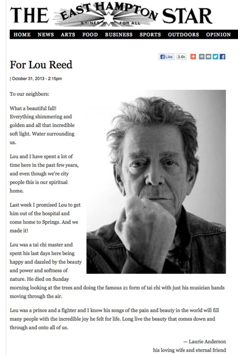 Laurie Anderson's eulogy to Lou Reed.