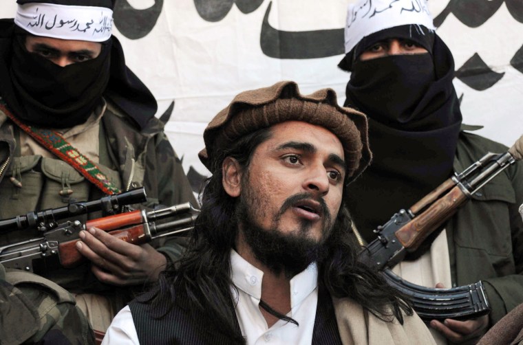Pakistani Taliban commander Hakimullah Mehsud speaks to members of the media in 2008.