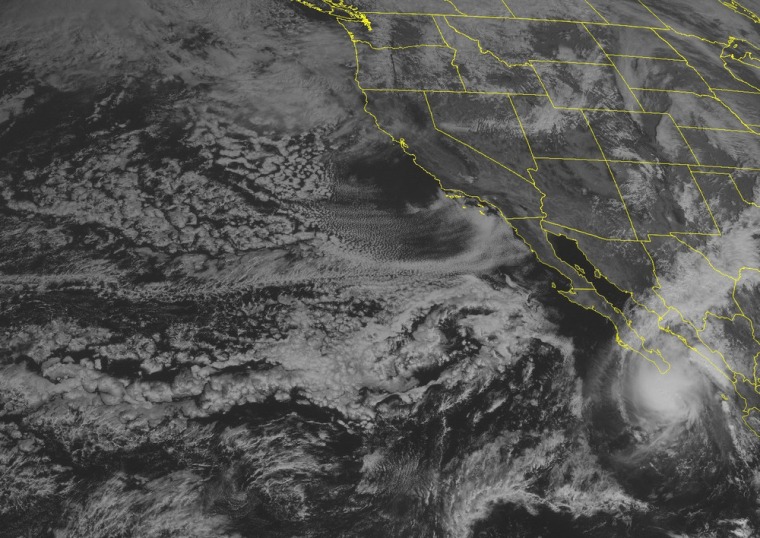 This NOAA satellite image taken Sunday, November 03, 2013 at 02:00 PM shows Tropical Storm Sonia approaching the southern Baja Peninsula with maximum winds of 45mph.