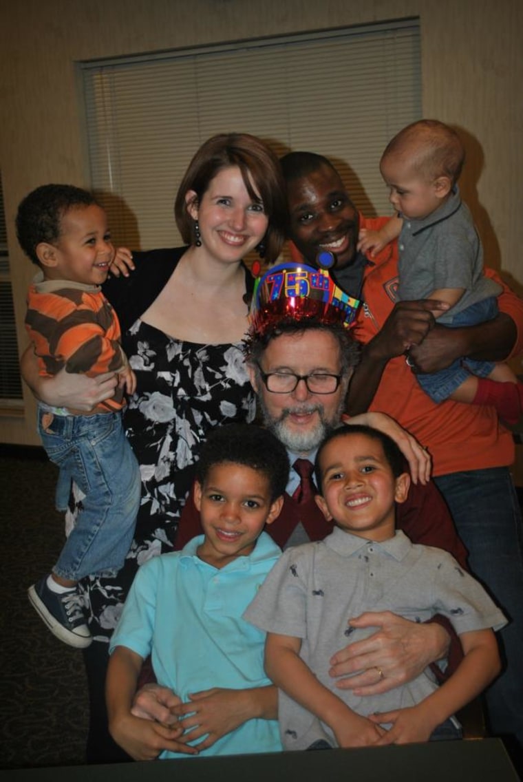 The four children of Naomi Guinn and her husband celebrate their grandfather's 75th birthday.