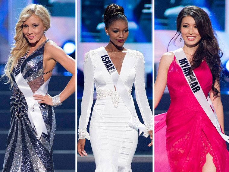Miss Universe 2013 contestants Miss Bulgaria, Miss Israel and Miss Myanmar
