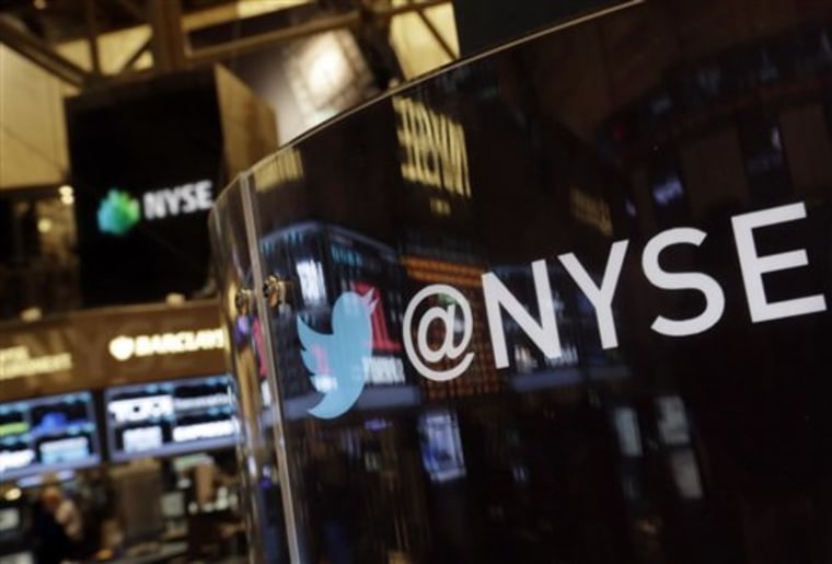The Twitter bird logo is on an updated phone post on the floor of the New York Stock Exchange on Wednesday.