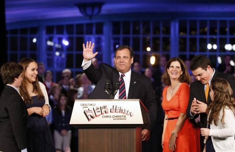 Republican New Jersey Governor Chris Christie addresses his supporters at his election night party in Asbury Park, New Jersey, November 5, 2013.