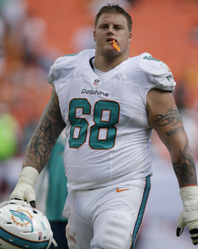 Miami Dolphins guard Richie Incognito on the sidelines during the first half of an NFL football game against the Buffalo Bills on Oct. 20.