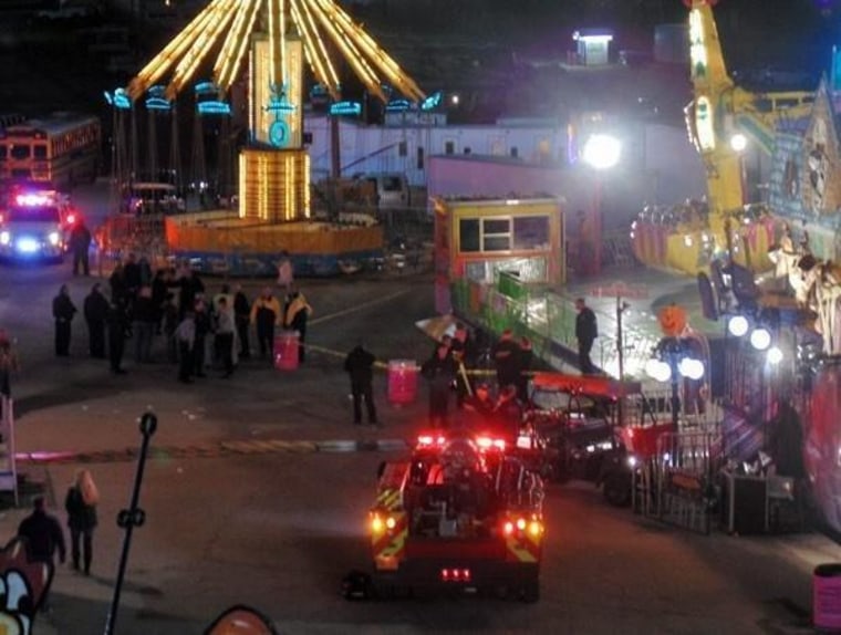 Emergency crews on the scene Oct. 24 after an accident at the North Carolina State Fair in Raleigh.