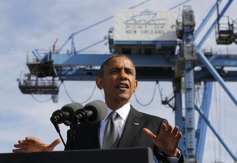 U.S. President Barack Obama talks about the importance of growing the U.S. economy while at the Port of New Orleans in Louisiana, November 8, 2013.