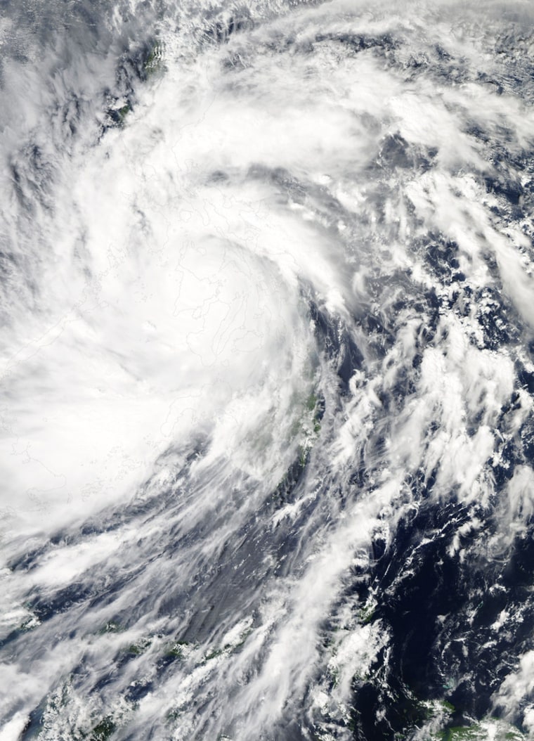 This satellite image obtained from NASA shows Super Typhoon Haiyan over the Philippines on November 8, 2013. One of the most intense typhoons on record whipped the Philippines Friday, killing at least three people and terrifying millions as monster winds tore apart homes.