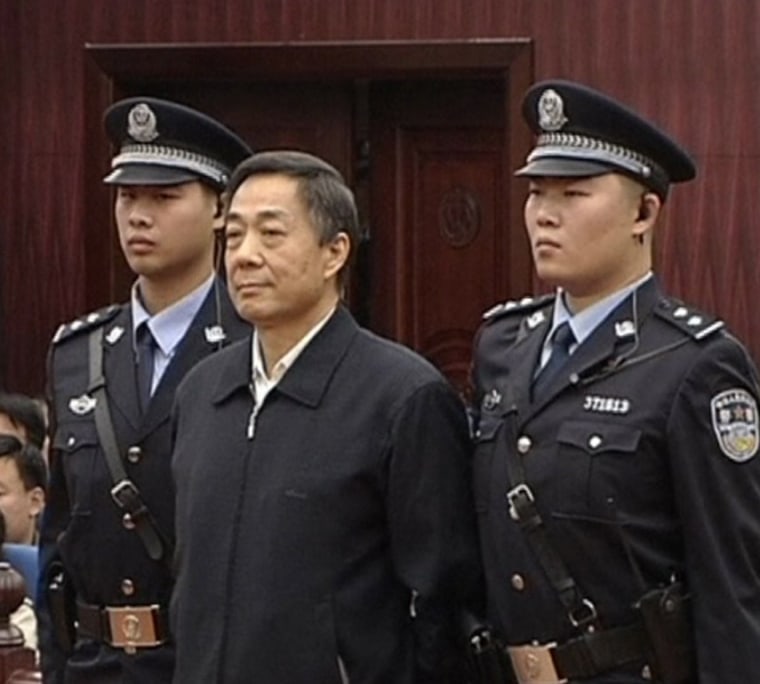 Disgraced politician Bo Xilai stands for a court's decision as his appeal is announced at the Shandong Higher People's Court in Jinan, capital of east China's Shandong Province, on Oct. 25.