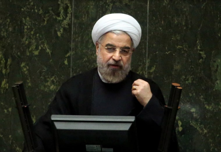 Iranian President Hassan Rouhani speaks during a parliament session in Tehran on Sunday.